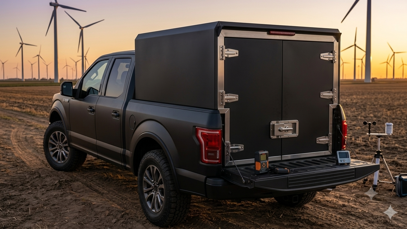 Pickup equipada con una plataforma Winstruck en terreno